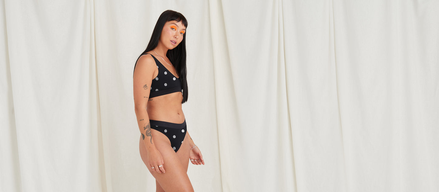 Stretch Cotton Mid-Rise Thong | Smileys