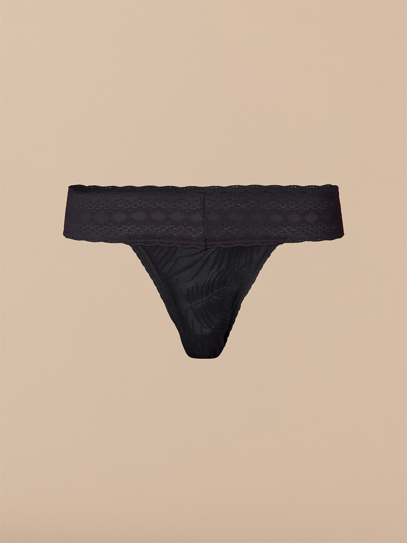 All Over Lace Low-Rise Thong | Black Feather