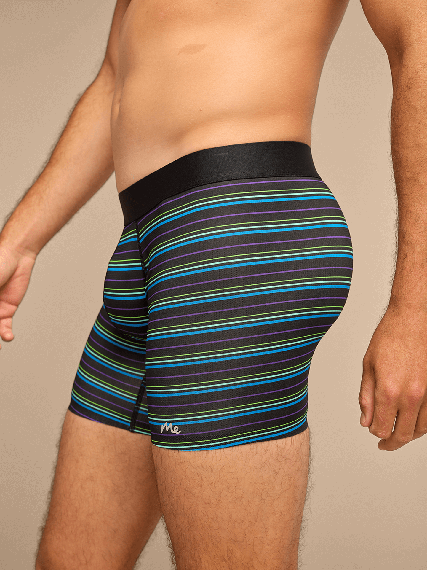 Breathe Boxer Brief w/ Fly | Blue Light Stripes