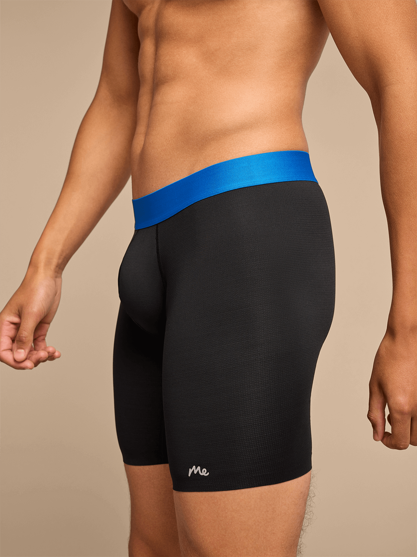 Breathe Long Boxer Brief w/ Fly | Black/Cobalt Blue