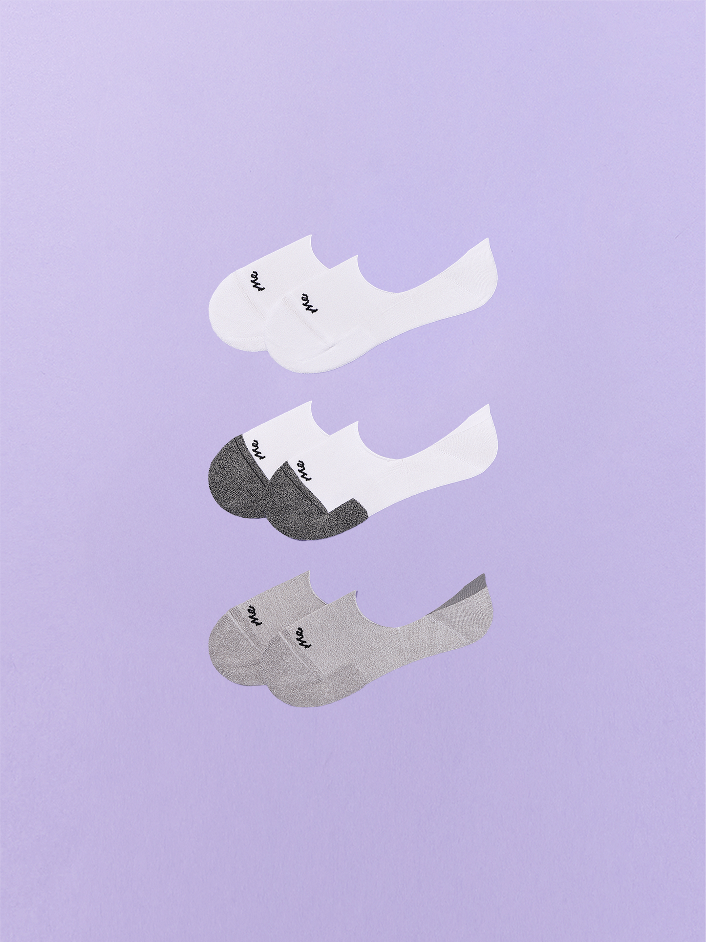 Essential No Show Sock 3-Pack | White/Heather Grey/White Stripe Pack