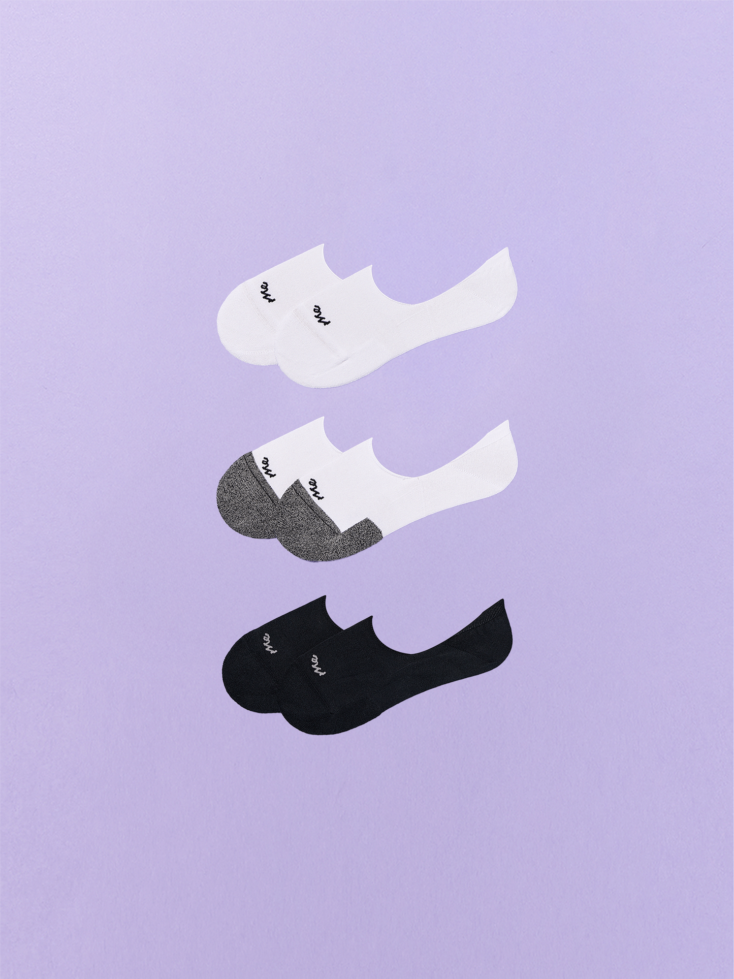 Essential No Show Sock 3-Pack | White/White Stripe/Black Pack