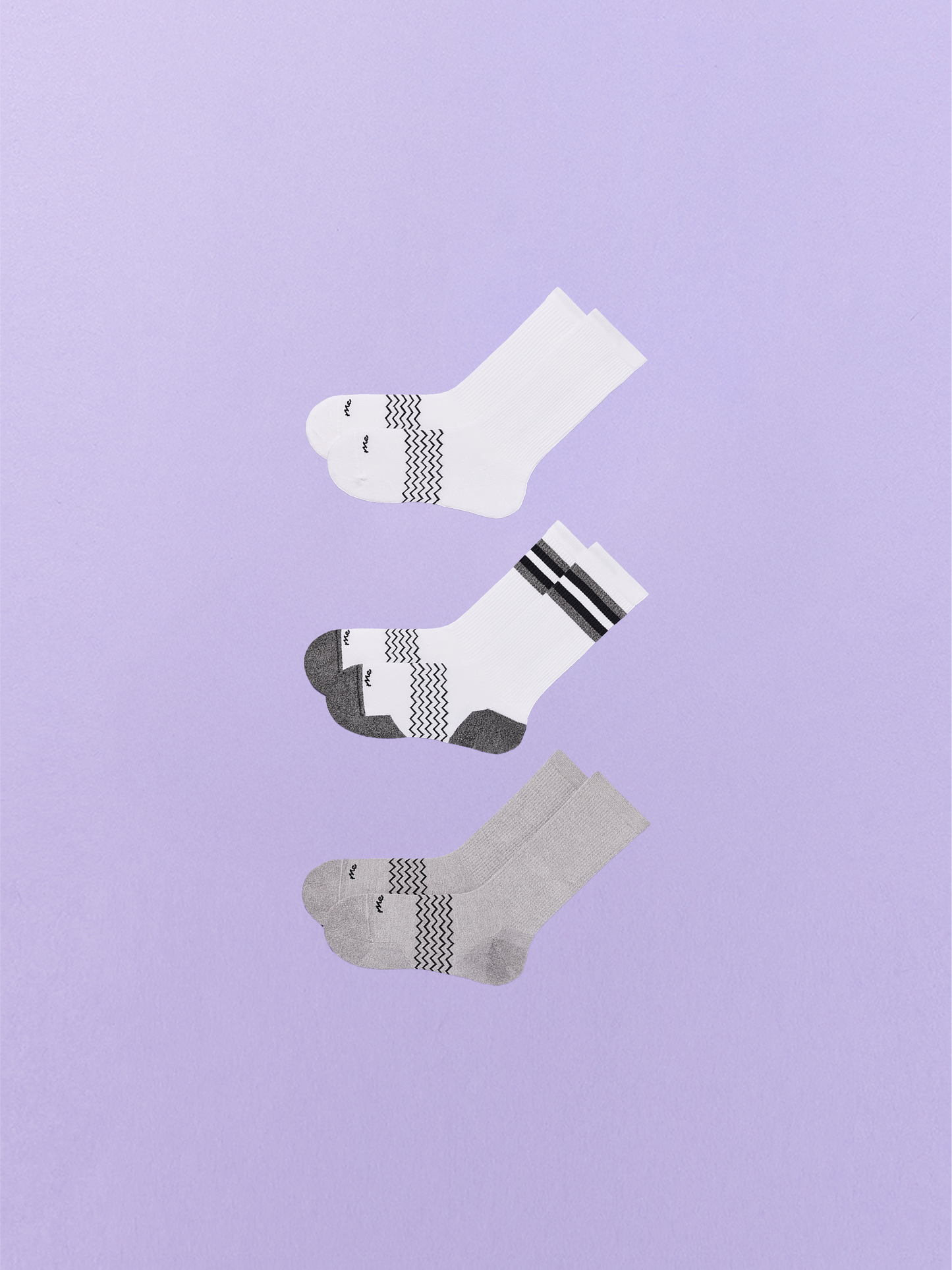 Essential Crew Sock 3-Pack | White/Heather Grey/White Stripe Pack