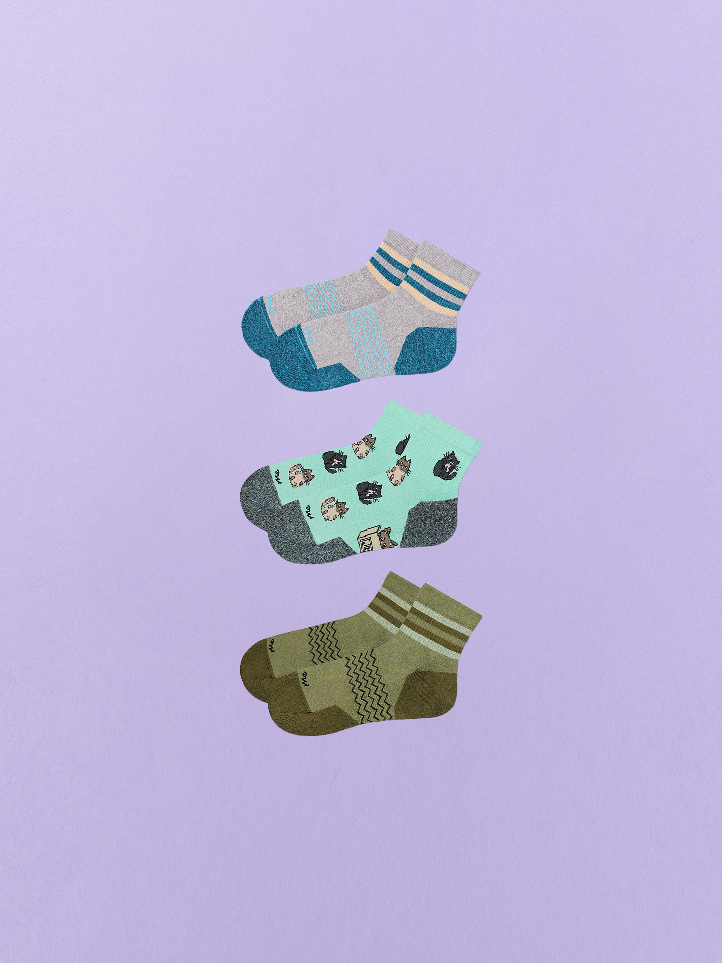 Essential Quarter Sock 3-Pack | Cats Being Cats Pack