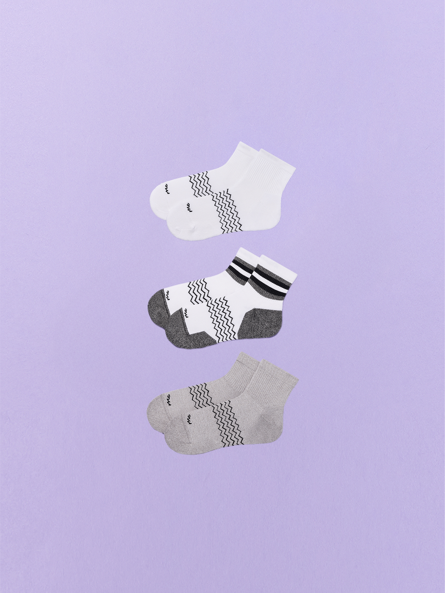 Essential Quarter Sock 3-Pack | White/Heather Grey/White Stripe Pack