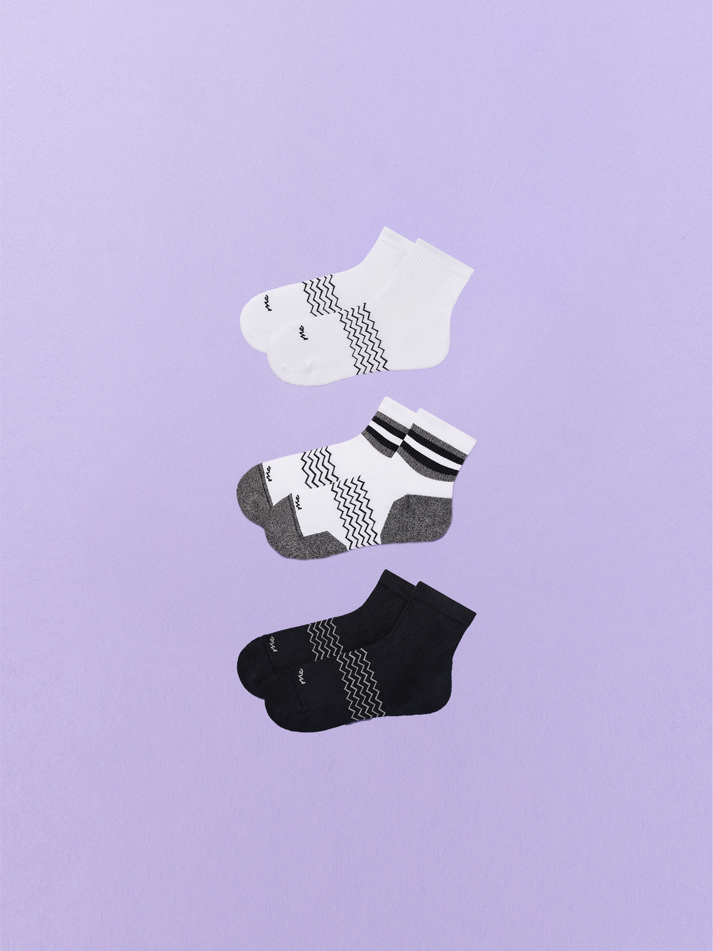 Essential Quarter Sock 3-Pack | White/White Stripe/Black Pack