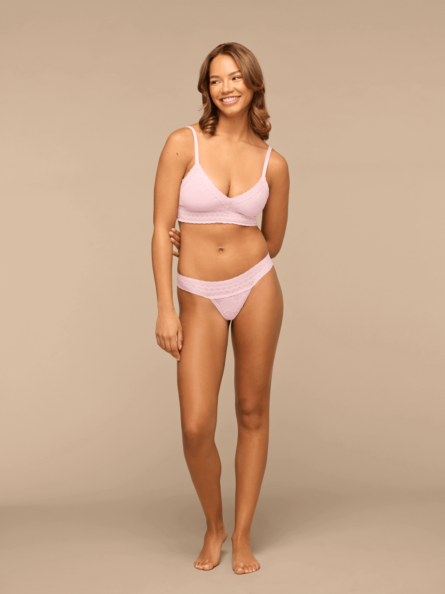 All Over Lace Low-Rise Thong | Bubblegum Hearts