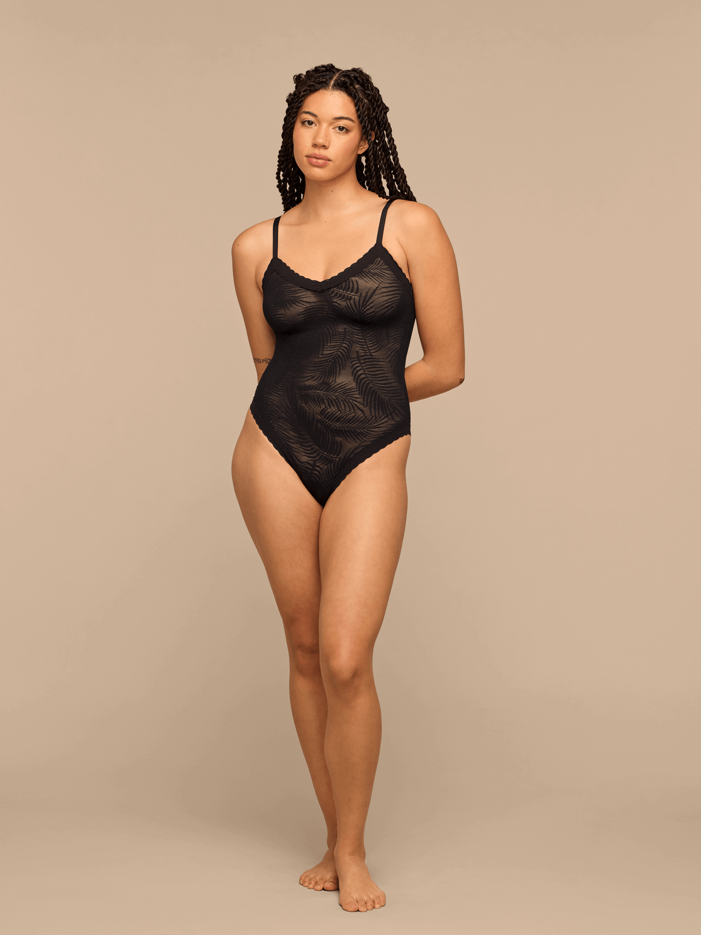 All Over Lace V-Neck Bodysuit | Black Feather