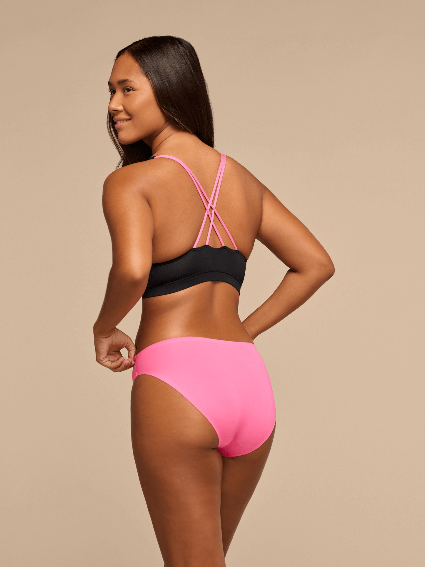 Breathe Strappy Back Bralette | Black/Knockout Pink