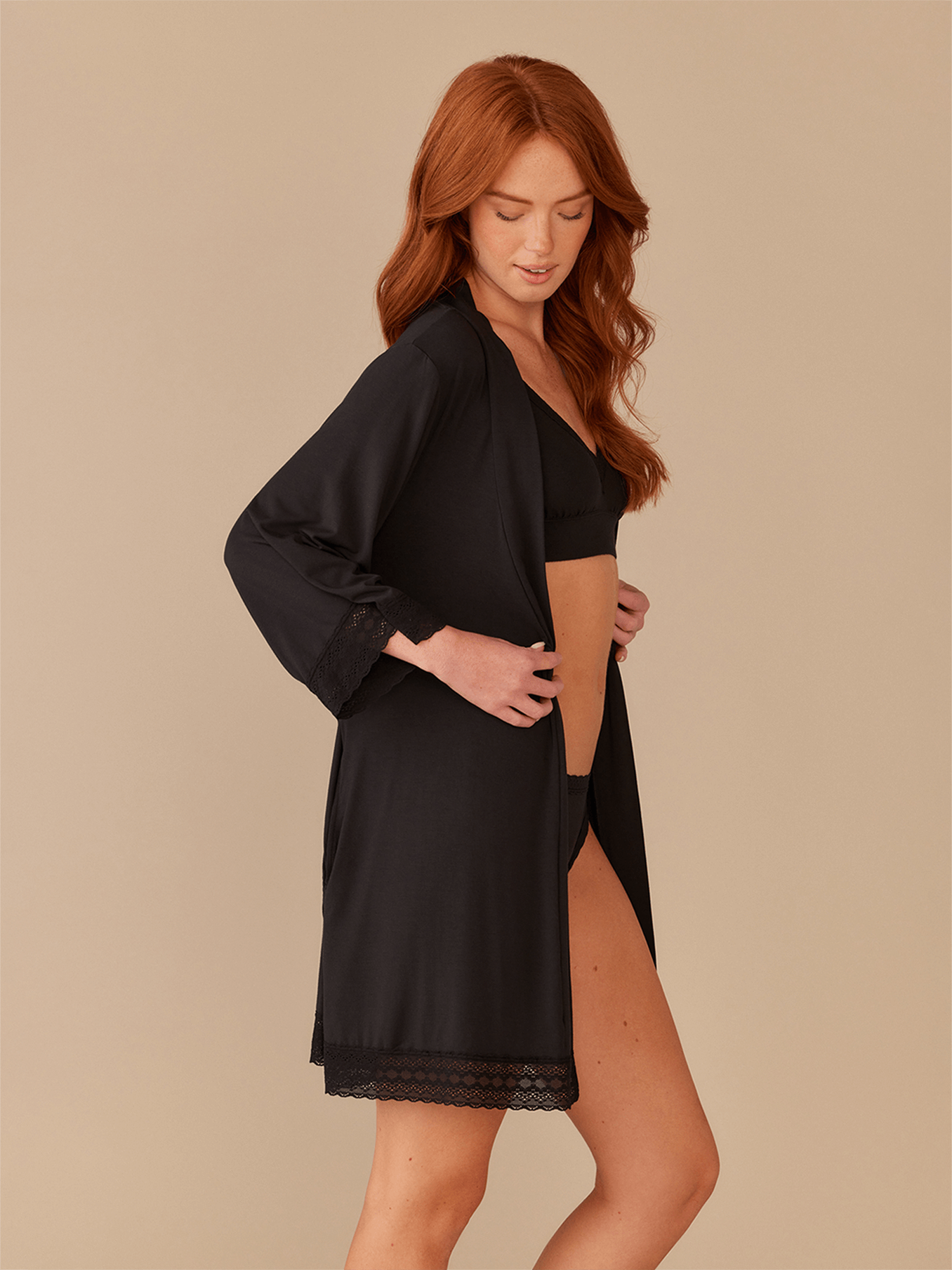 UltraModal™ Lace Trim Robe | Black