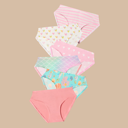 UltraModal™ FeelFree Girls Bikini Brief 6-Pack | Seashore Heart Pack
