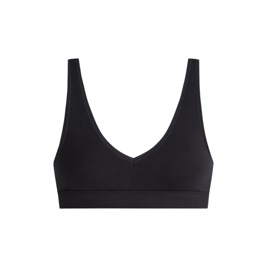 Stretch Cotton V-Neck Bralette | Black