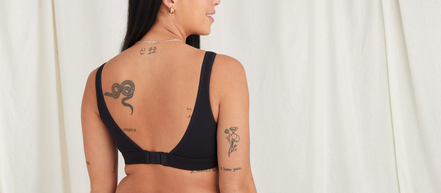 Stretch Cotton V-Neck Bralette | Black