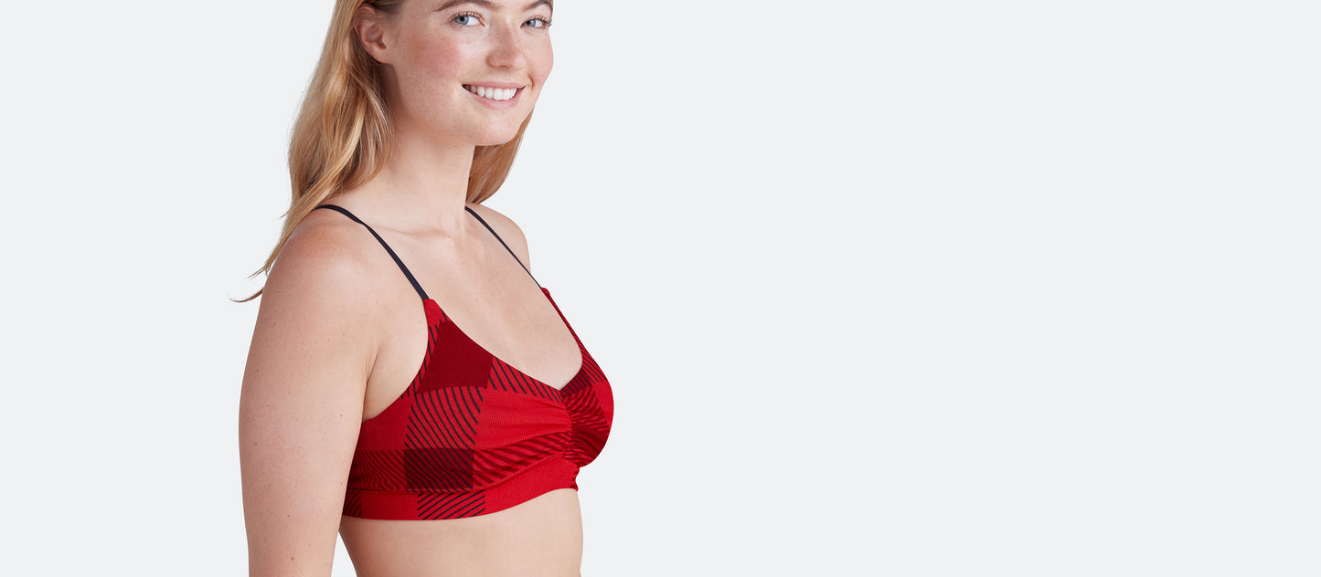 FeelFree Ruched Bralette | Crimson Plaid