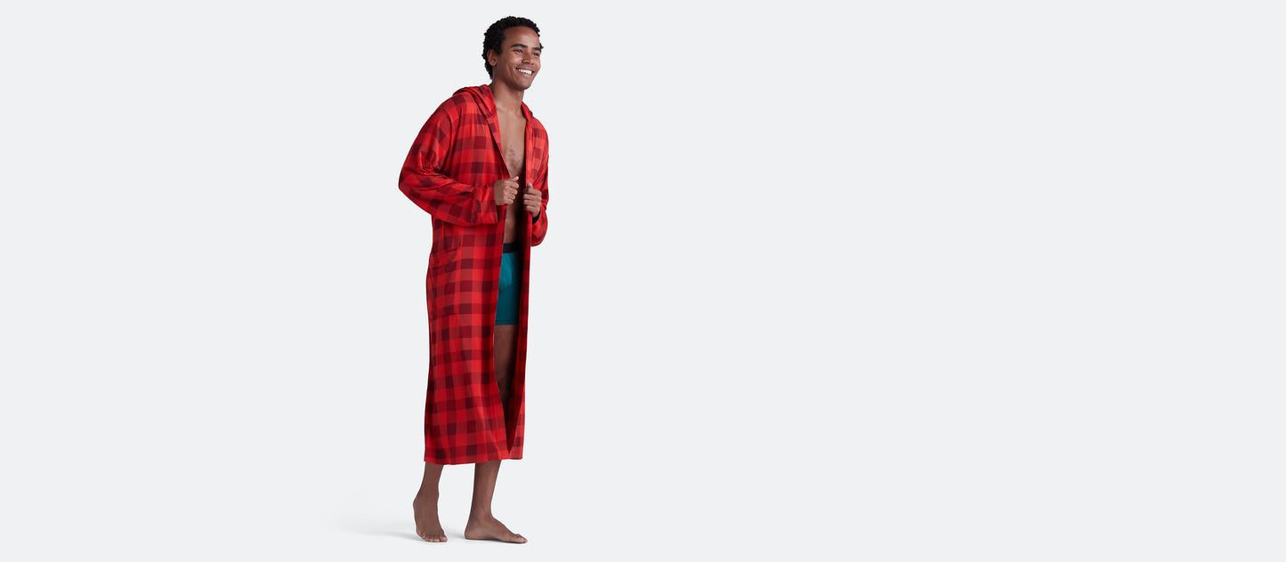 Unisex Hooded Modal Robe | Crimson Plaid