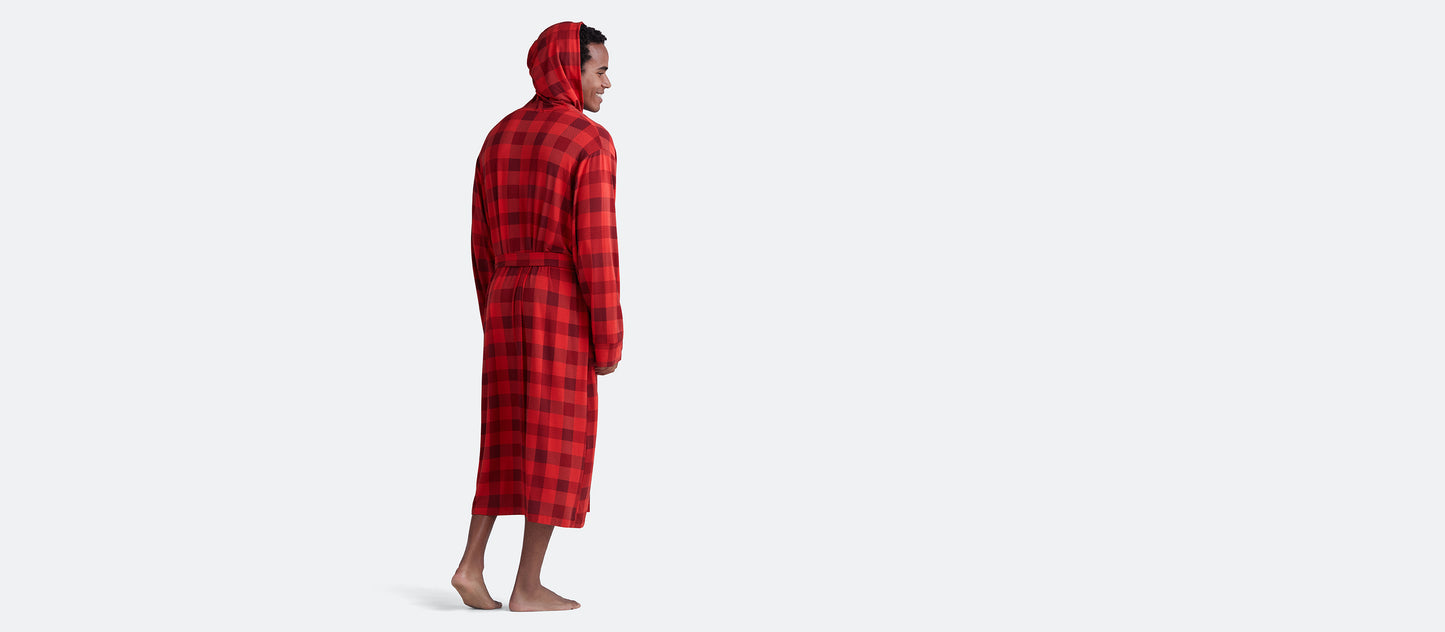 Unisex Hooded Modal Robe | Crimson Plaid