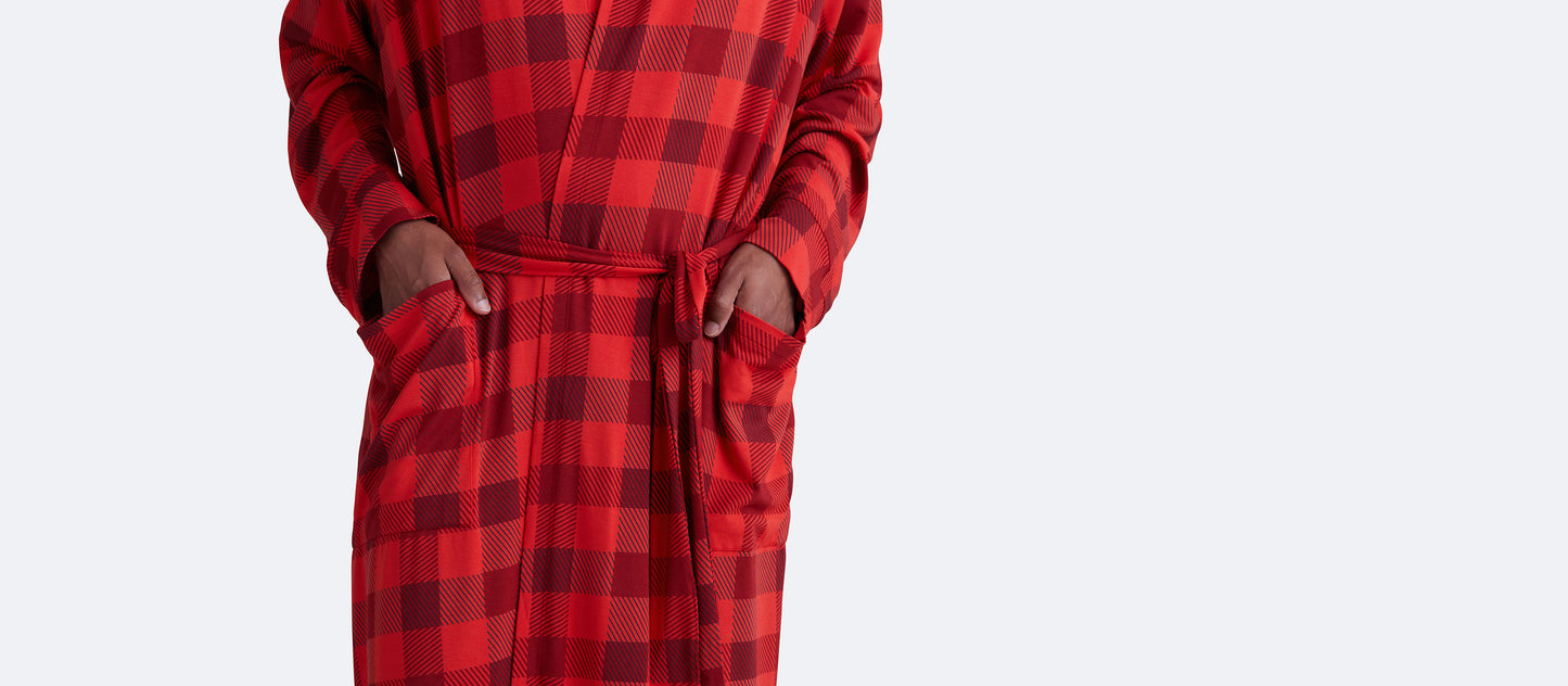 Unisex Hooded Modal Robe | Crimson Plaid