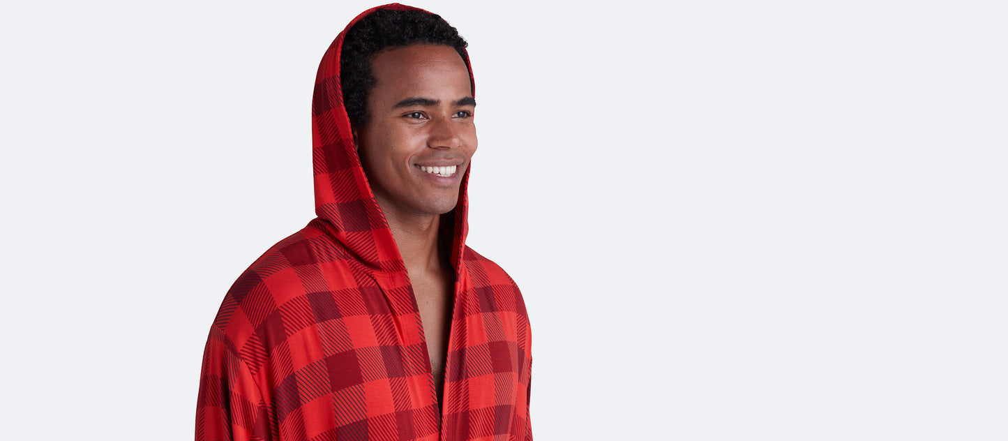 Unisex Hooded Modal Robe | Crimson Plaid