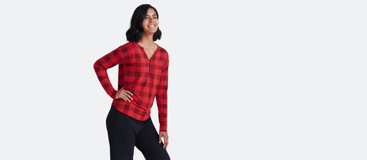 Women's Modal Henley | Crimson Plaid