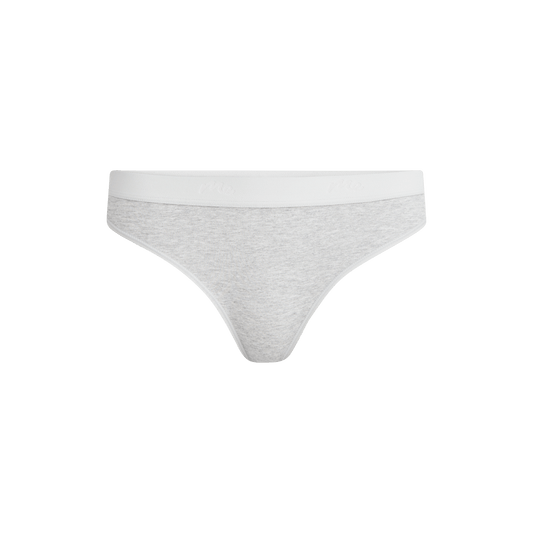 Stretch Cotton Mid-Rise Thong | Heather Grey