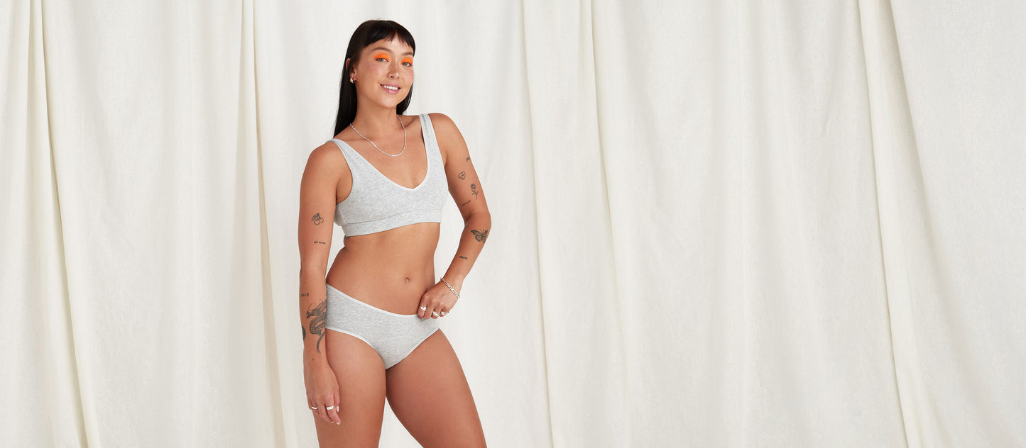 Stretch Cotton V-Neck Bralette | Heather Grey