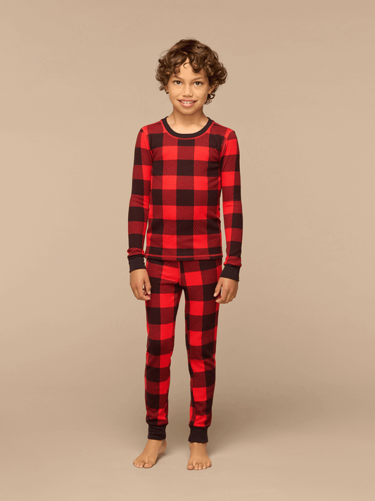 Kid's Waffle PJ Set | Buffalo Plaid