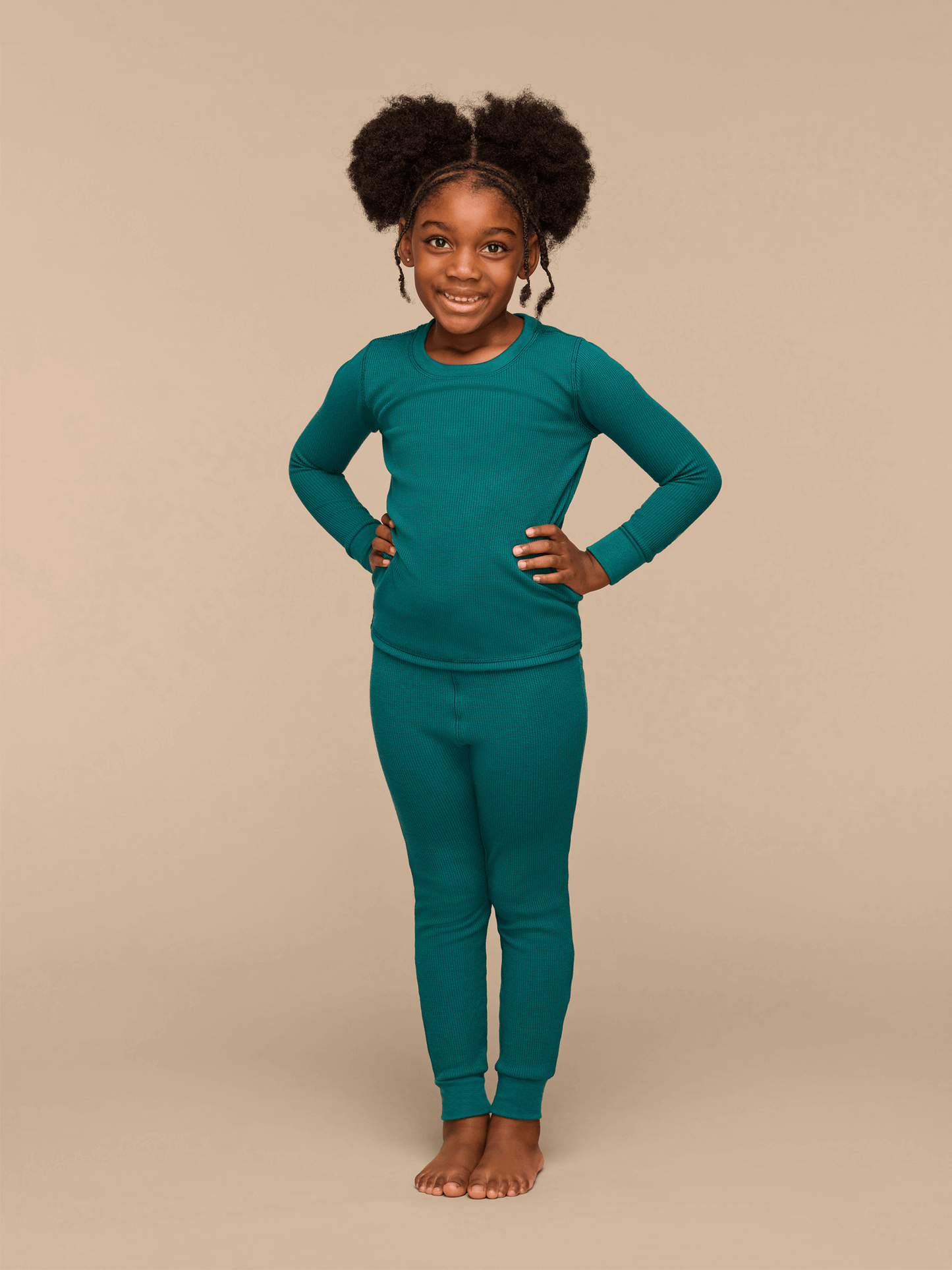 Kid's Waffle PJ Set | Emerald Green