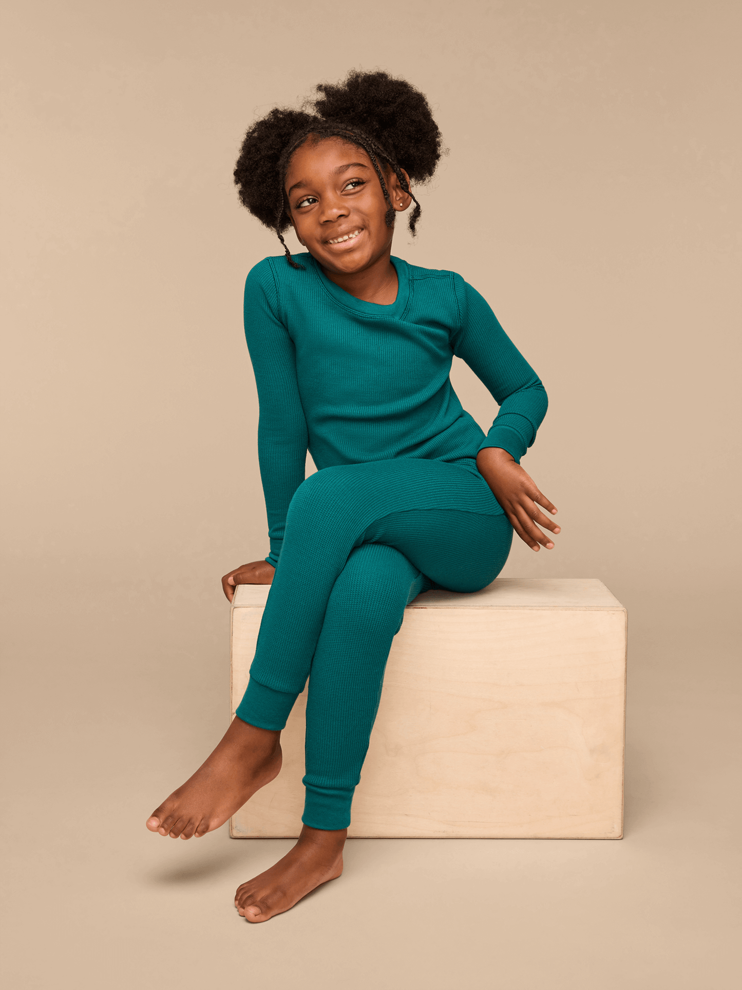 Kid's Waffle PJ Set | Emerald Green