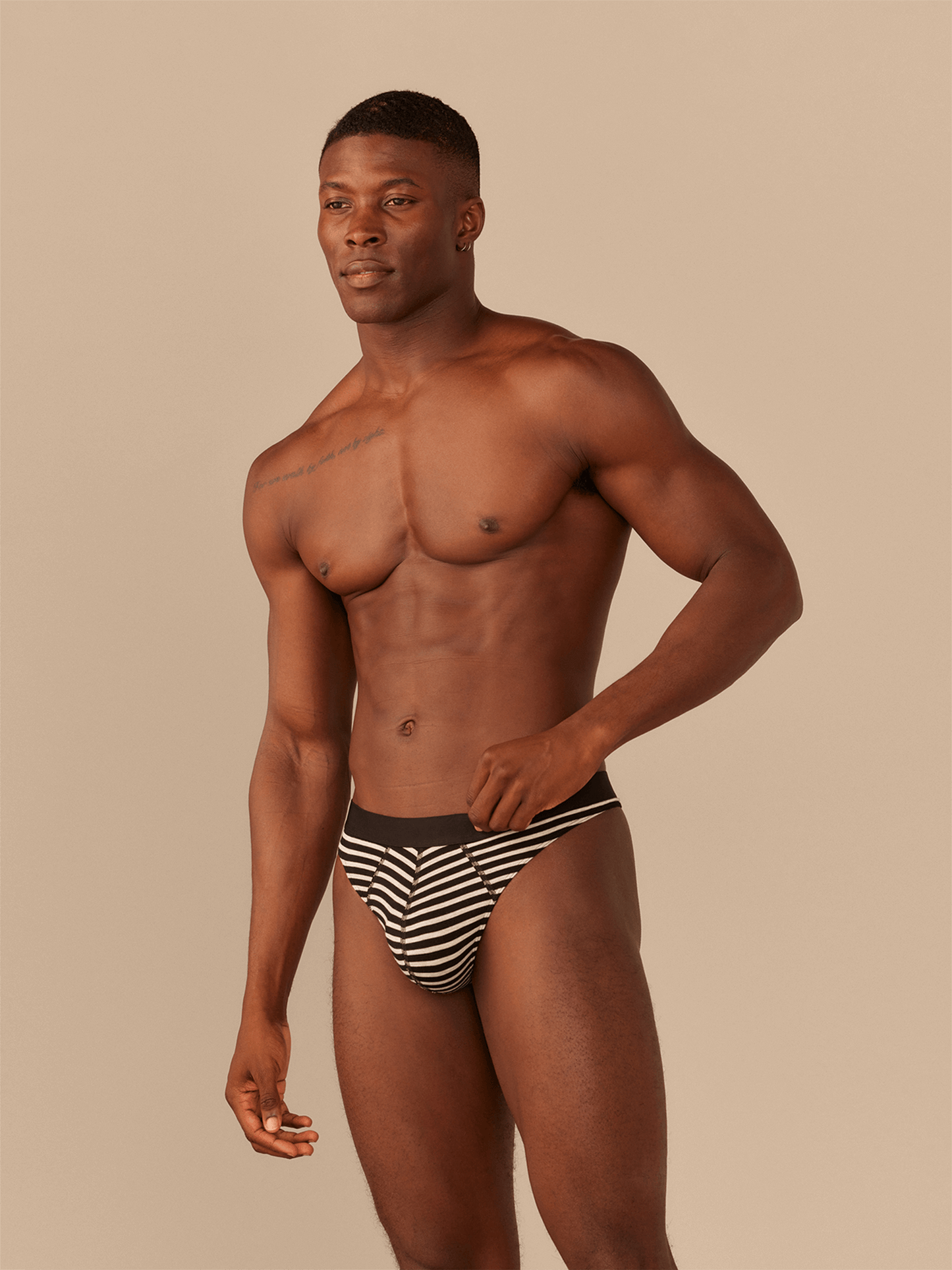 Pouch Front Thong | Heather Grey Stripes