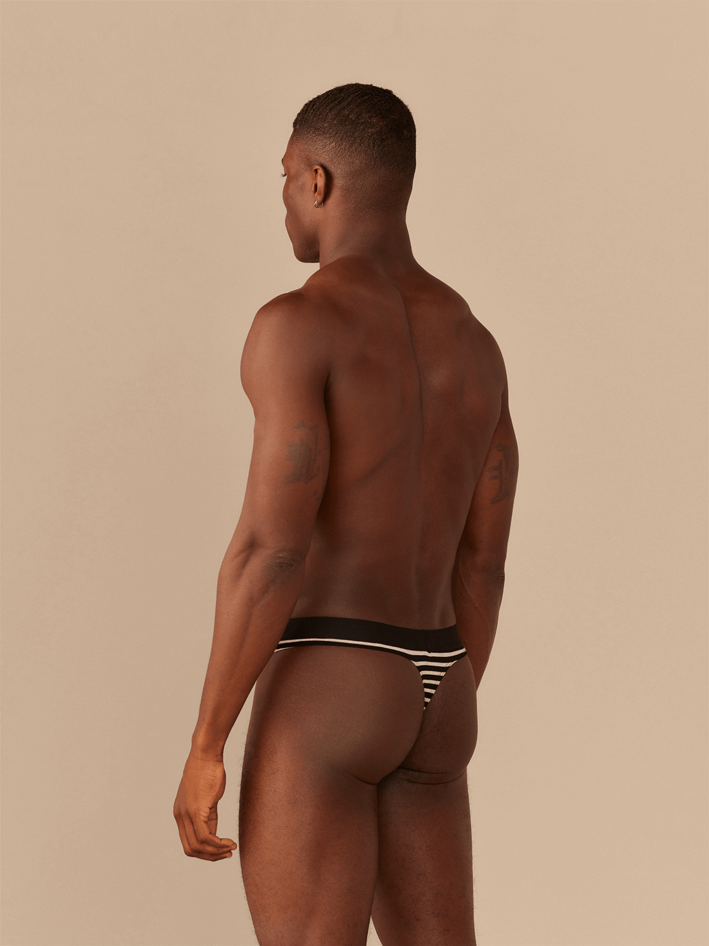 Pouch Front Thong | Heather Grey Stripes