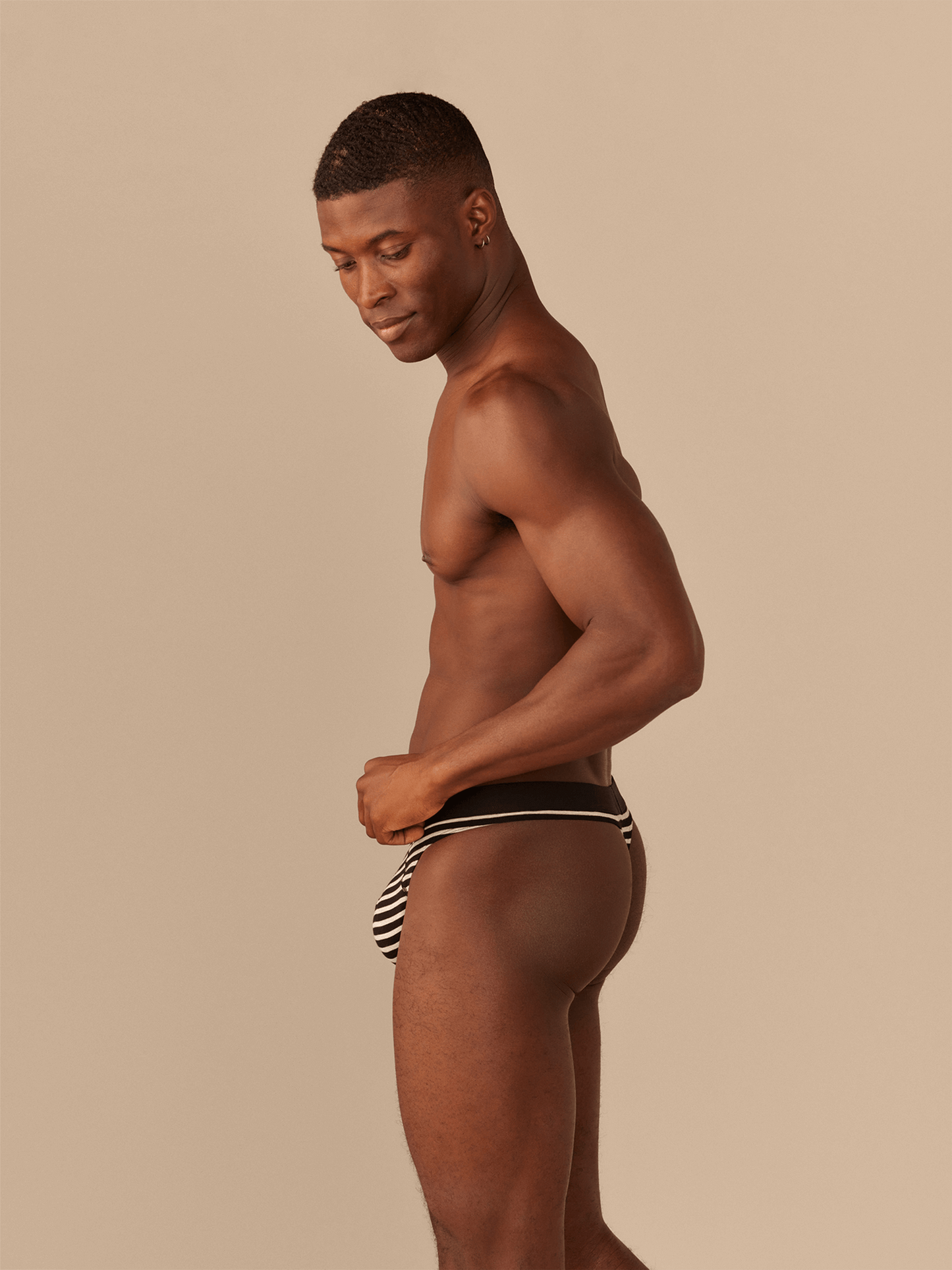 Pouch Front Thong | Heather Grey Stripes