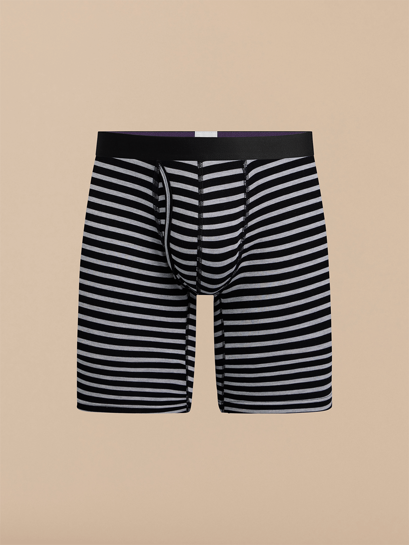 Long Boxer Brief w/ Fly | Heather Grey Stripes