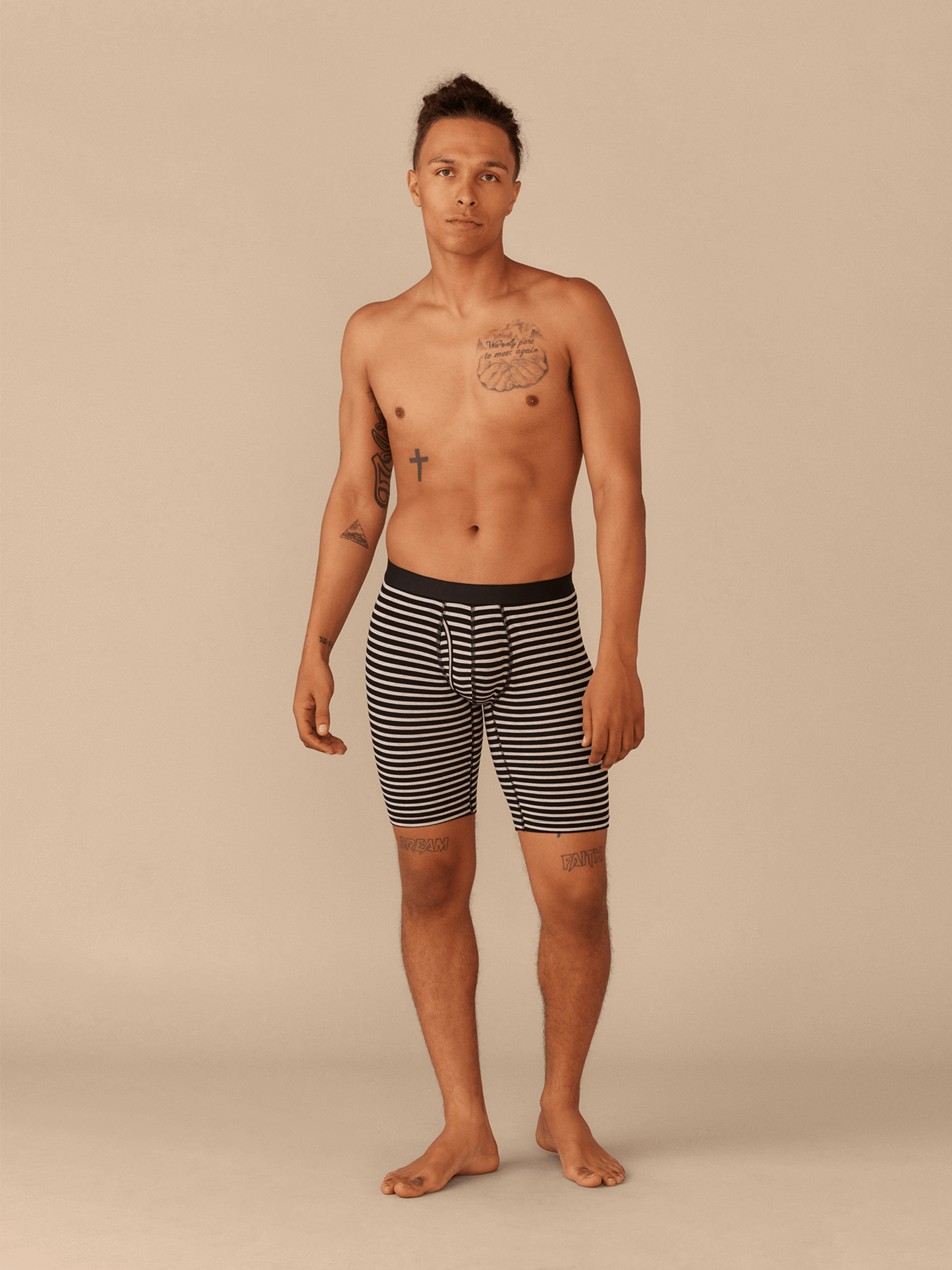 Long Boxer Brief w/ Fly | Heather Grey Stripes