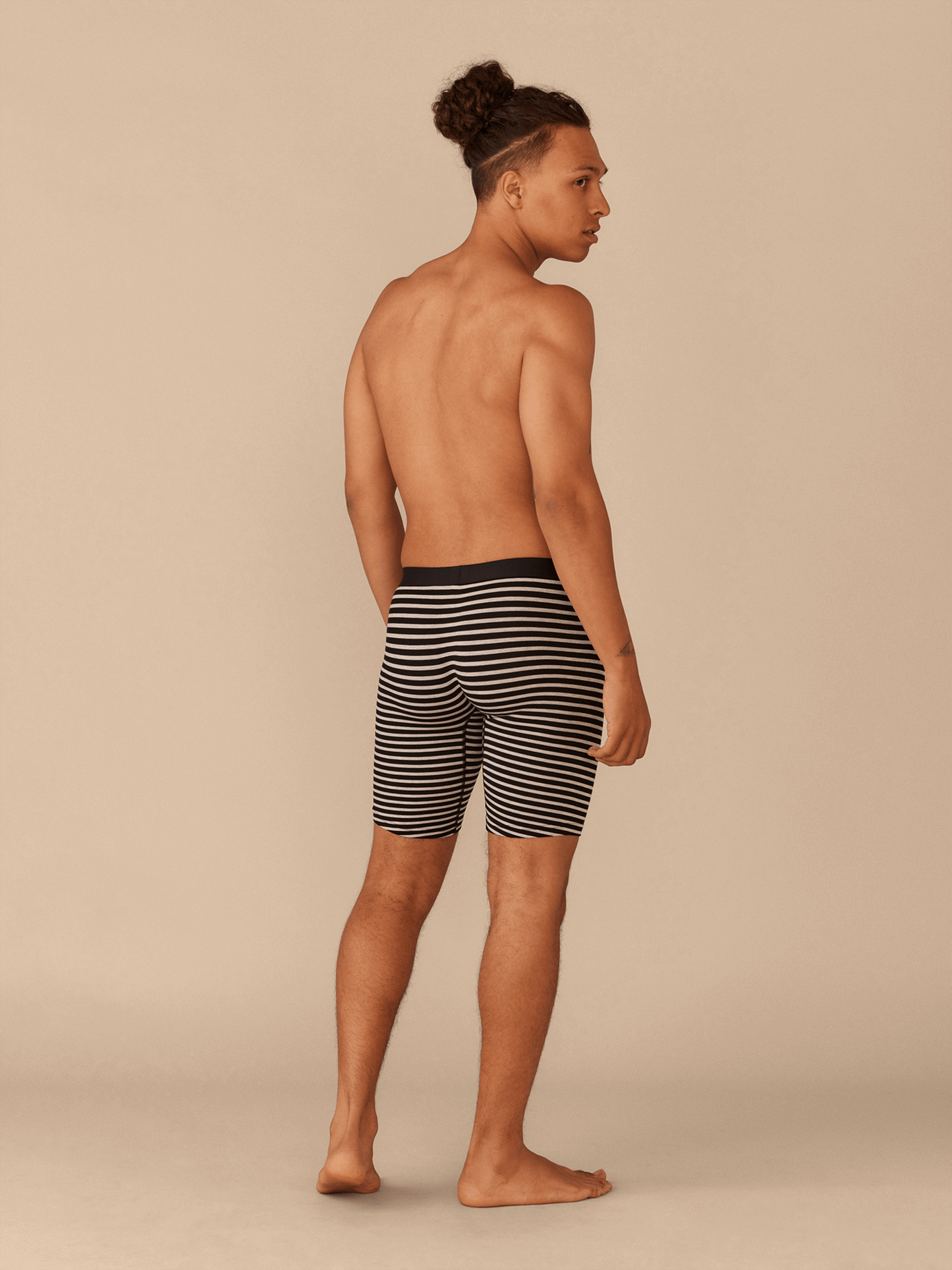 Long Boxer Brief w/ Fly | Heather Grey Stripes