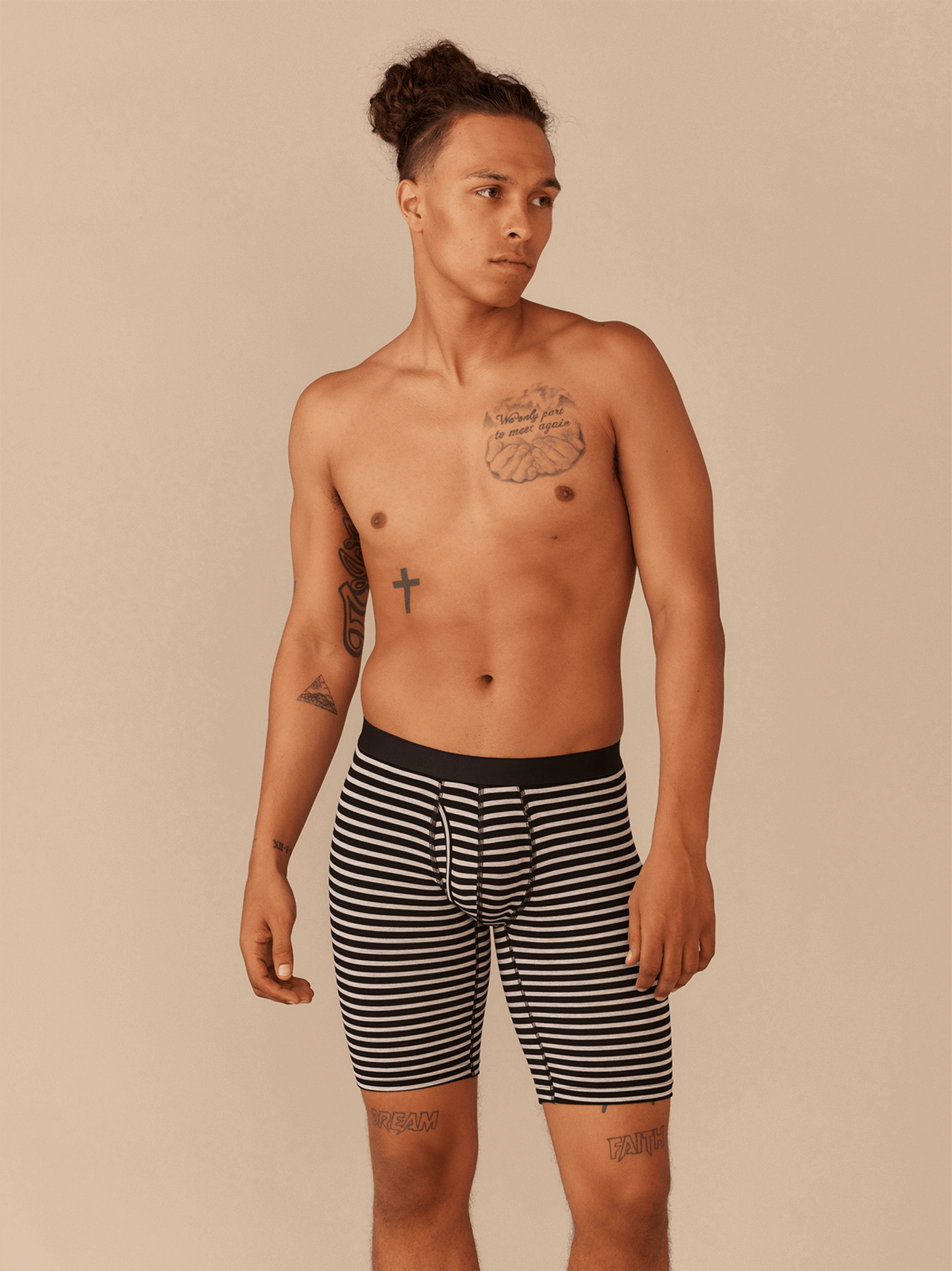 Long Boxer Brief w/ Fly | Heather Grey Stripes