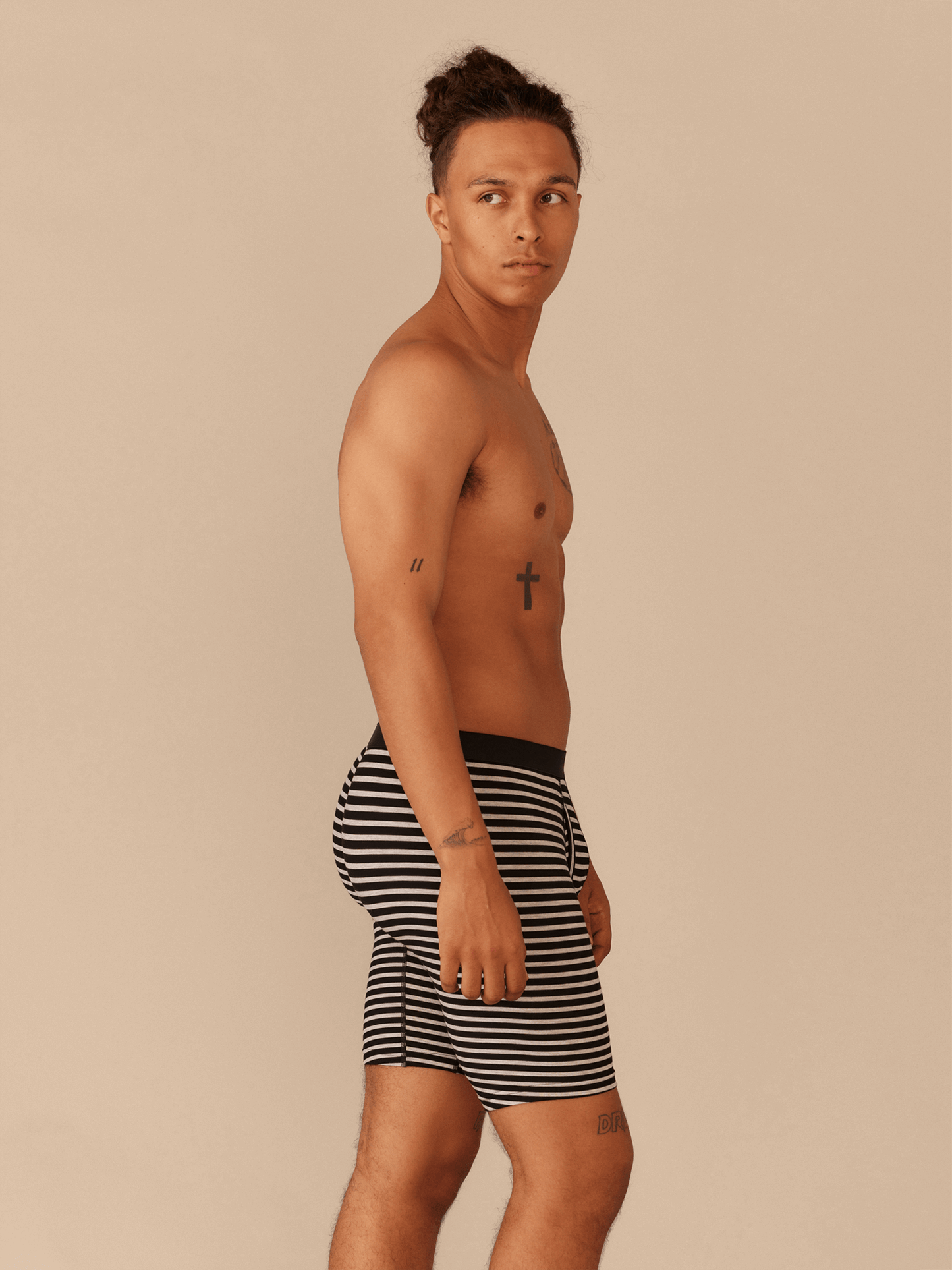 Long Boxer Brief w/ Fly | Heather Grey Stripes