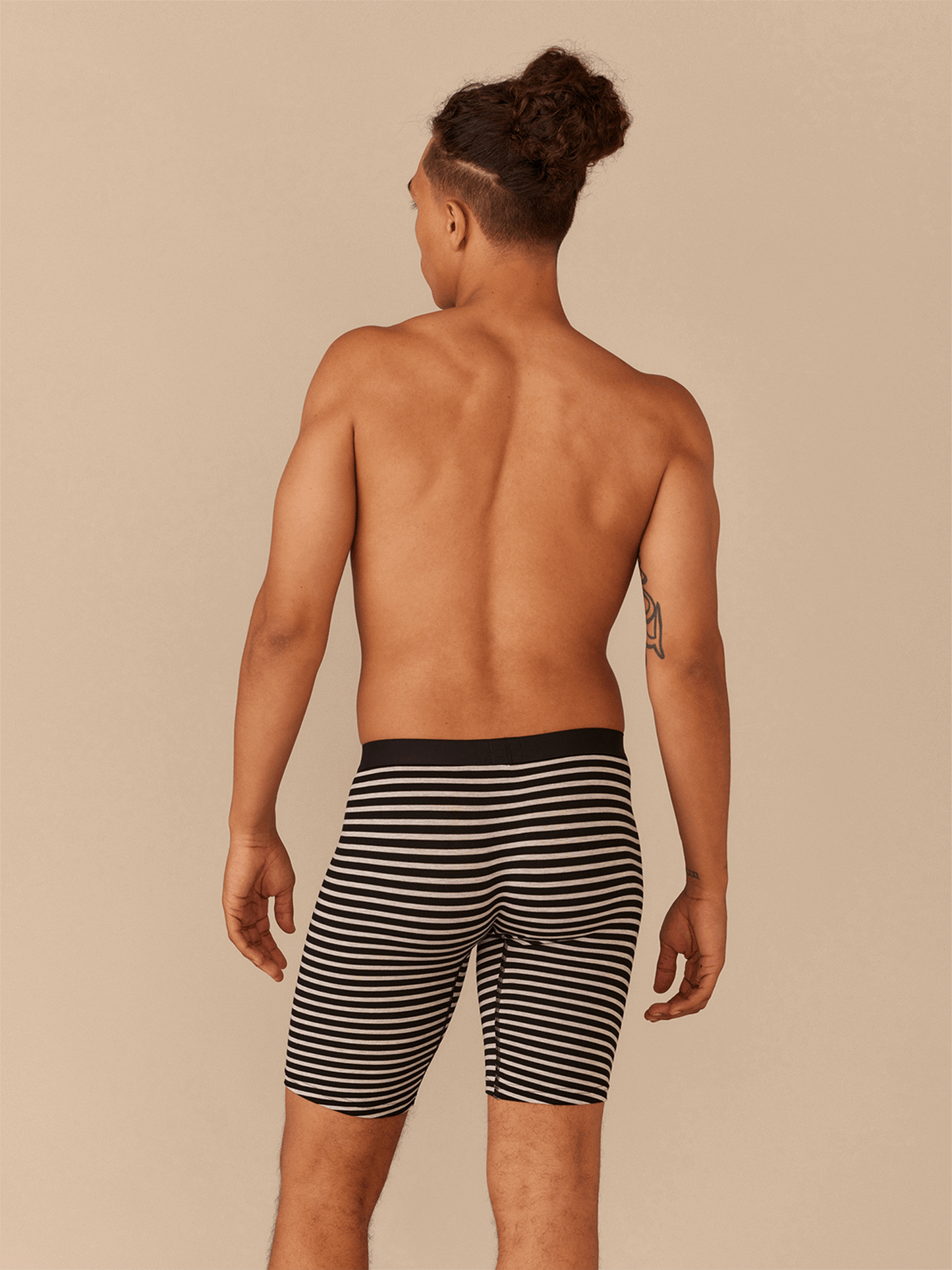 Long Boxer Brief w/ Fly | Heather Grey Stripes