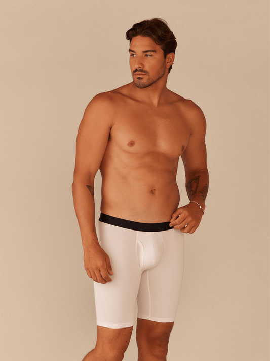 Long Boxer Brief w/ Fly | White