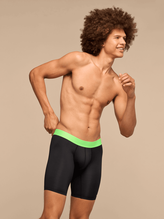 Breathe Long Boxer Brief w/ Fly | Black/Electric Lime