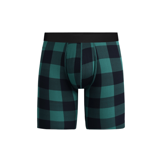 MoveMe Long Boxer Brief w/ Fly | Green Plaid