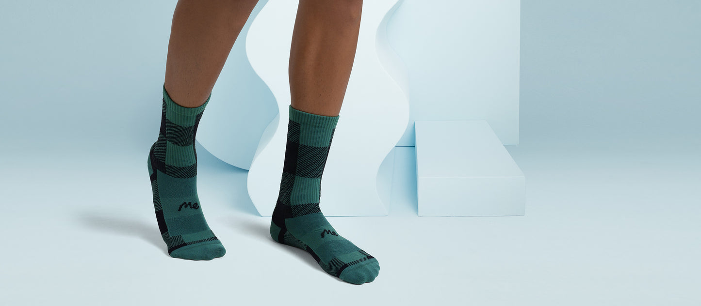 MoveMe Crew Sock | Green Plaid