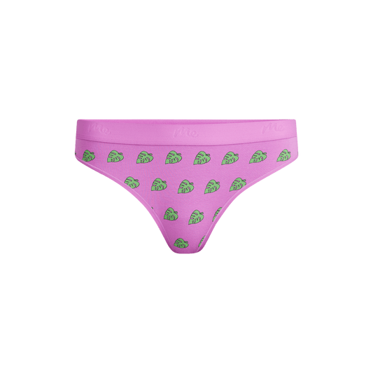 Stretch Cotton Mid-Rise Thong | Monstera Leaf