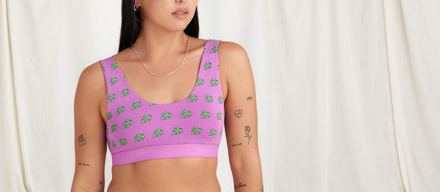 Stretch Cotton U-Neck Bralette | Monstera Leaf