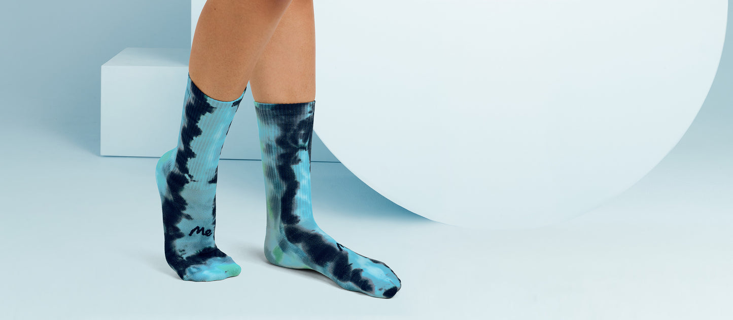 MoveMe Crew Sock | Teal Tie Dye