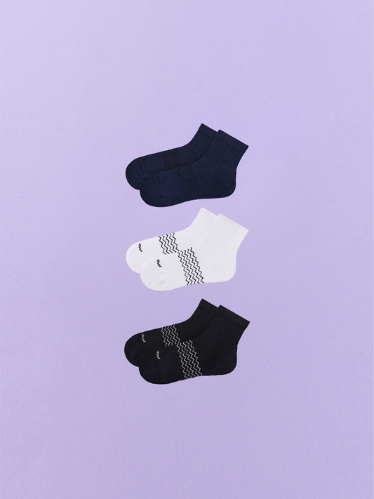 Essential Quarter Sock 3-Pack | White/Dark Sapphire/Black Pack