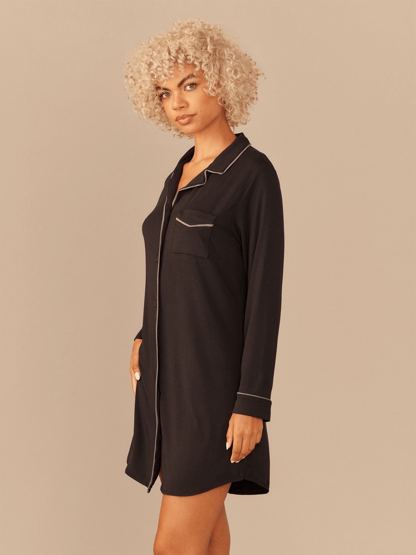 Women's Modal Button Down PJ Dress | Black