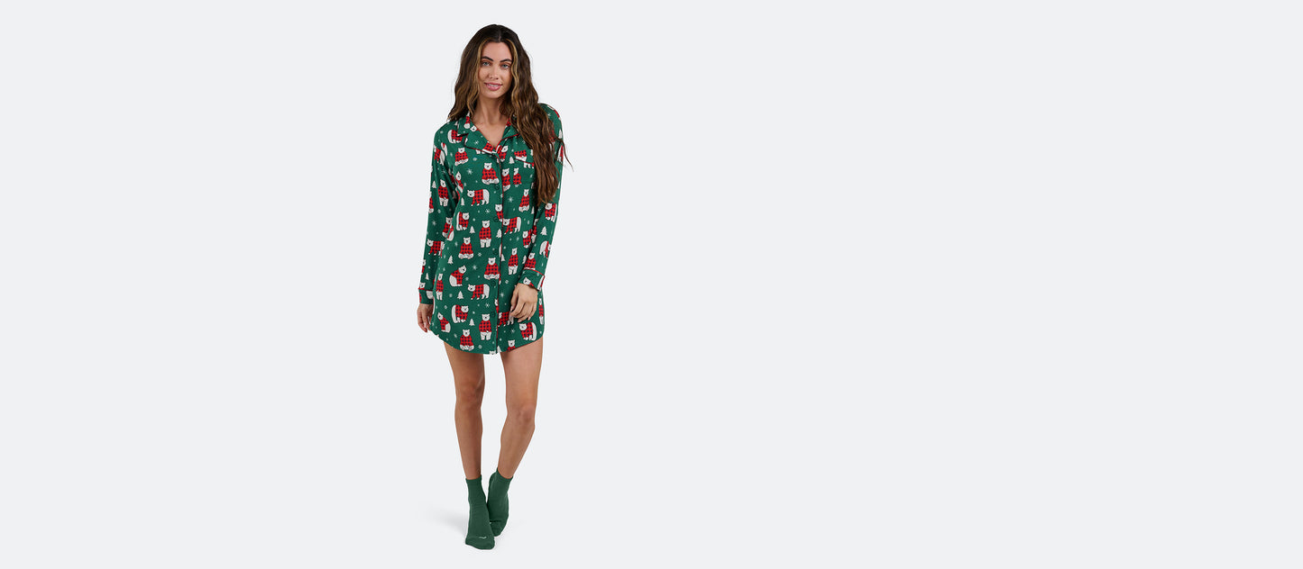 Women's Modal Button Down PJ Dress | Cozy Bears