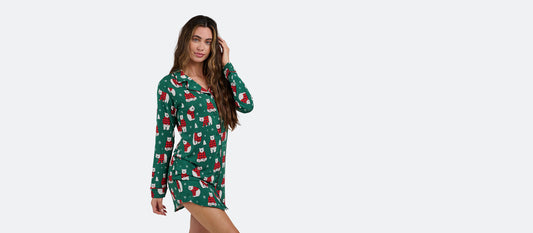 Women's Modal Button Down PJ Dress | Cozy Bears