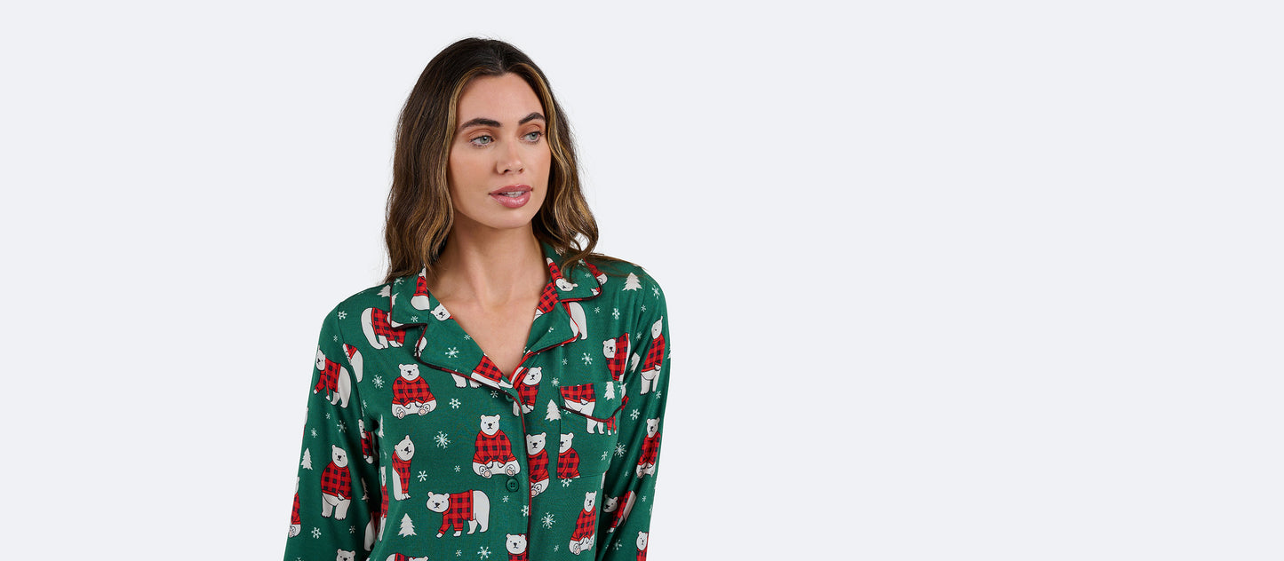 Women's Modal Button Down PJ Dress | Cozy Bears