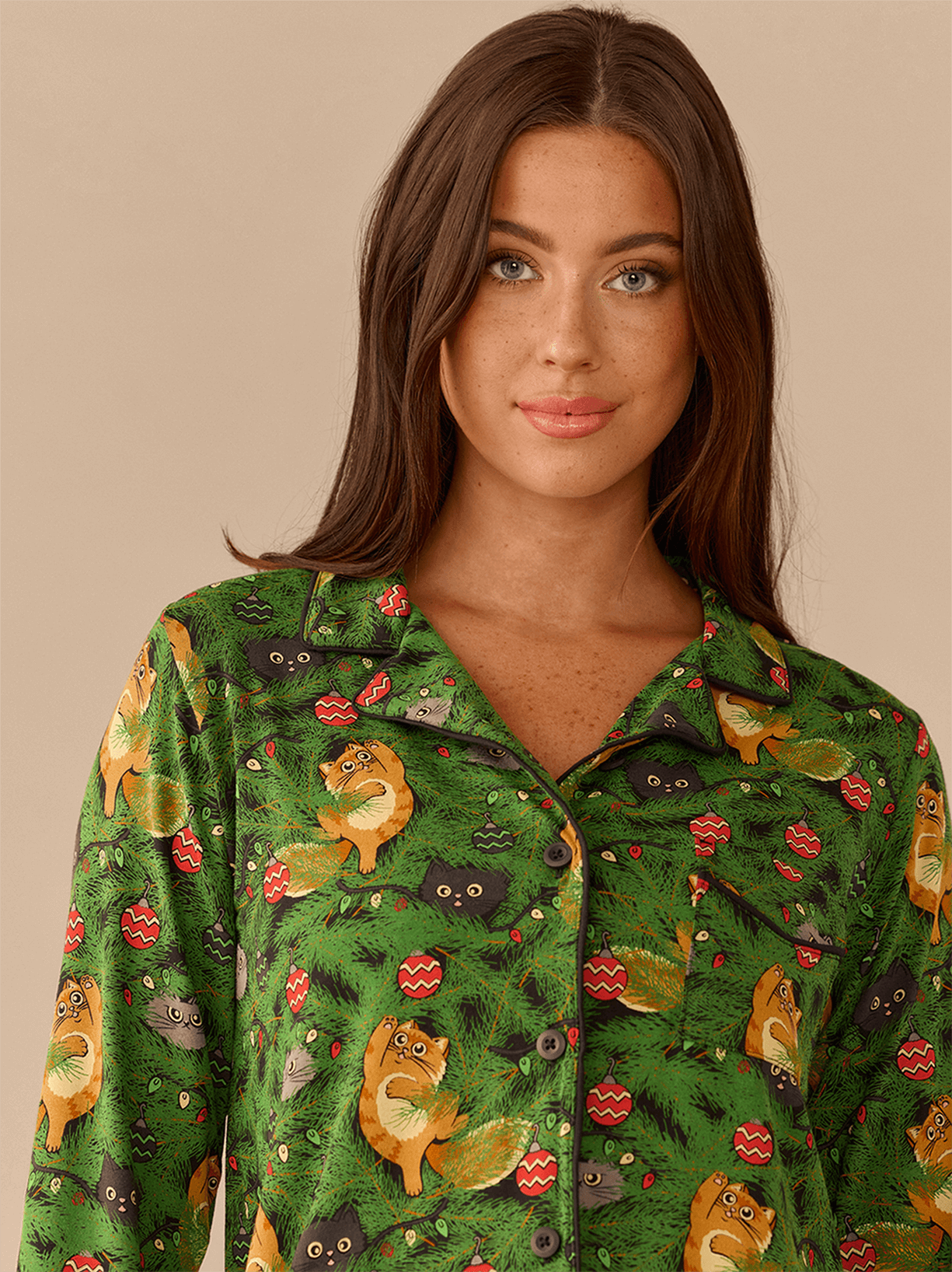 Women's Longsleeve Modal PJ Set | Meowy Christmas